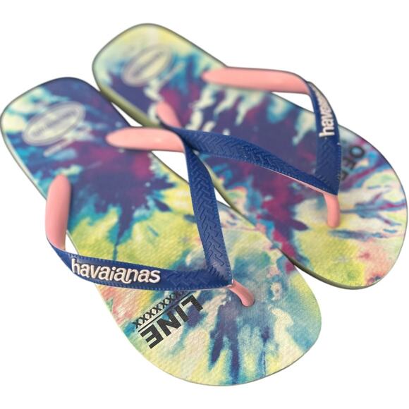 Havaianas Blue Multicolor Wode Strap Flip Flops Womens 39/40 or 9- 10 New - Picture 5 of 8